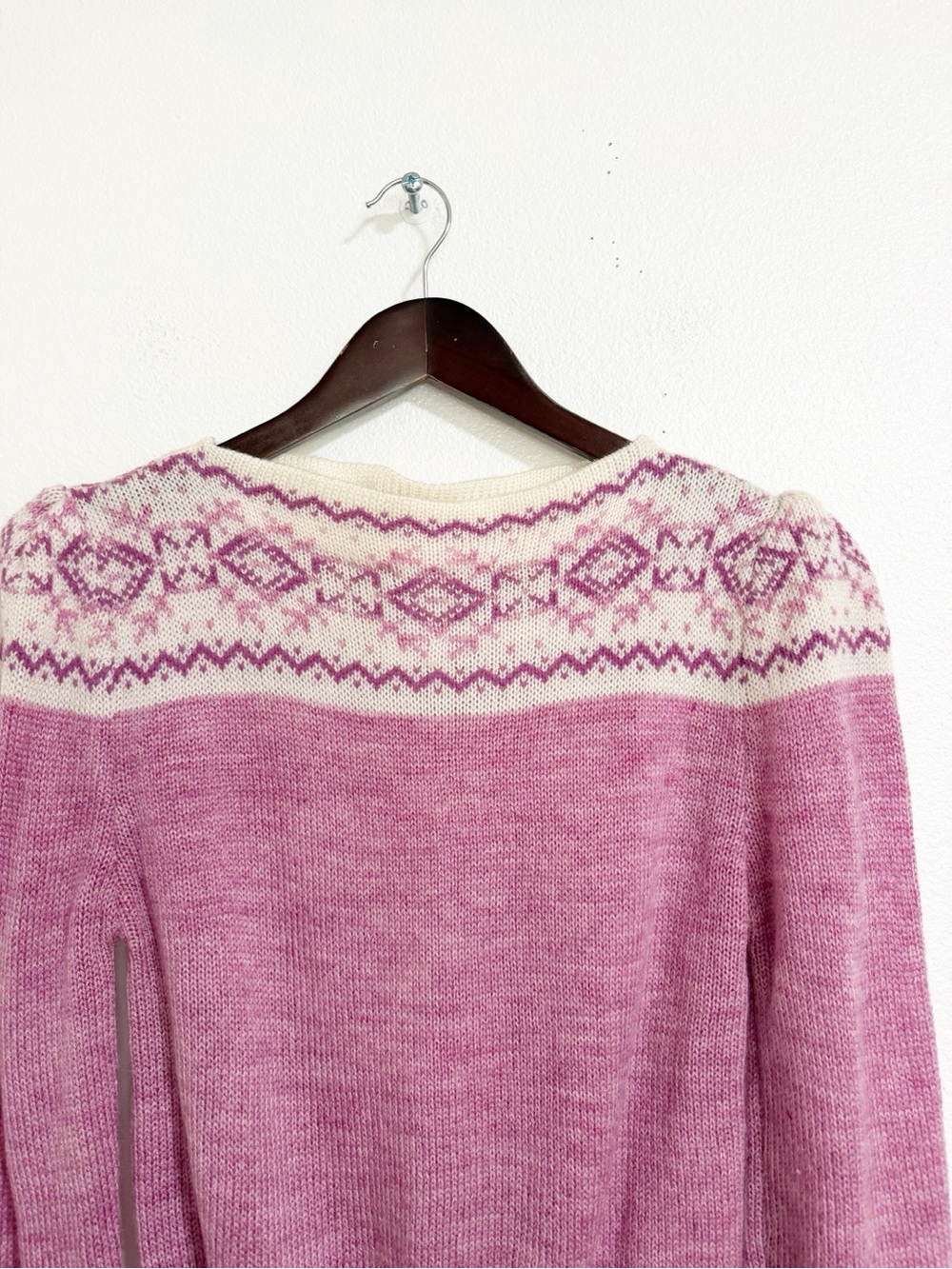 Vintage 80s E.V. ltd Coquette Fair Isle Sweater Pink Sink S - Picture 3 of 7